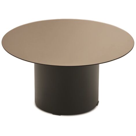 Tavolino tondo WAYLON 60 con base in metallo Nero e piano in vetro Bronzo