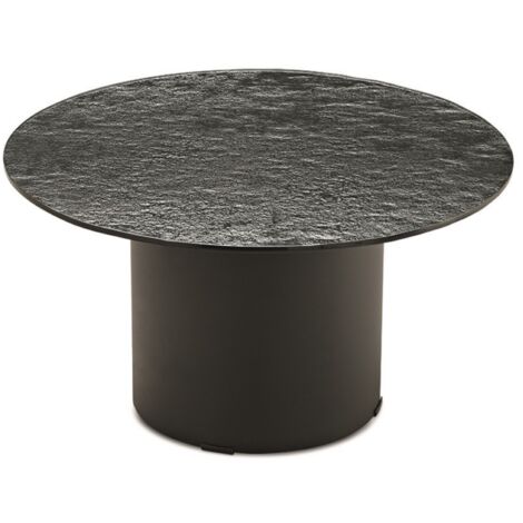 Tavolino tondo WAYLON 60 con base in metallo Nero e piano in vetro martellato Fume'