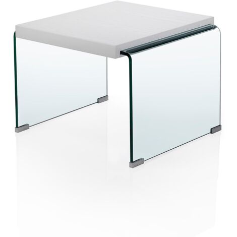 Tavolino TOPPER bianco in legno e vetro