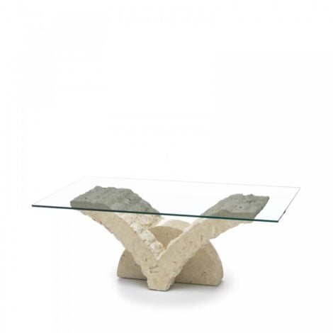 Tavolino trasparente-beige 70 cm x 120 cm H. 40 cm