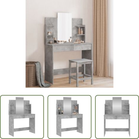 Tavolino vanità - Toeletta con Specchio Grigio Cemento 96x39x142 cm