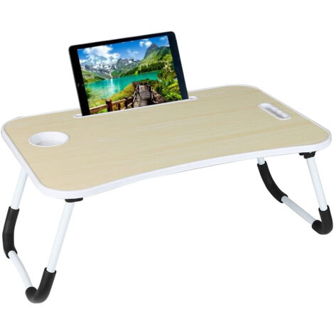 Tavolino Vassoio da Letto Divano per Notebook PC Tablet Pieghevole Leggio Bianco