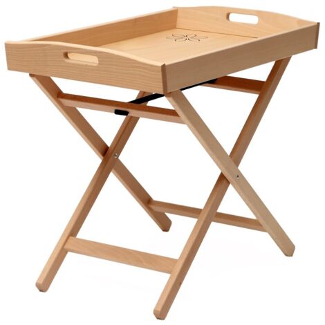 Tavolino Vassoio Pieghevole 64x40x52 cm Zeus in Legno Naturale