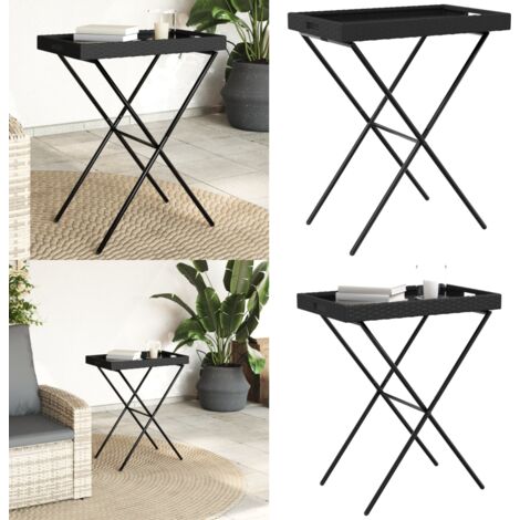 Tavolino Vassoio Pieghevole Nero 65x40x75 cm in Polyrattan - Tavolino da giardino - Tavolino esterno