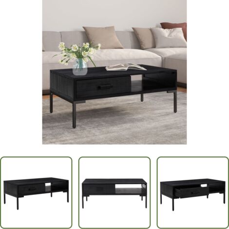 Tavolino vintage -  Tavolino da Salotto Nero 90x50x35 cm in Legno Massello di Pino