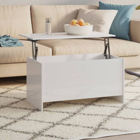 Tavolino Salotto，Tavolino da caffè，Tavolino basso Bianco Lucido 90x55x42,5  cm Legno Multistrato ASFV561881 MaisonChic