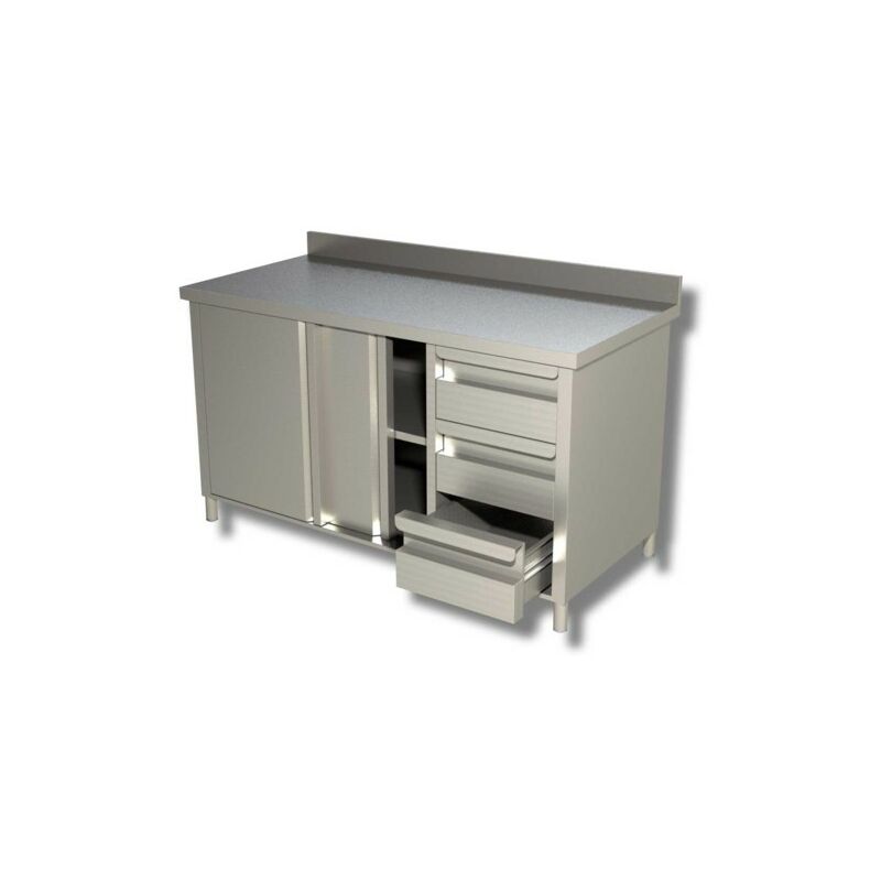 Tavolo 190x60x85 acciaio inox 430 armadiato