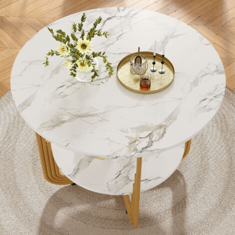 Tavolo 80x80x76cm compatto superficie ampia struttura stabile piano MDF effetto marmo ideale sala da pranzo dorato