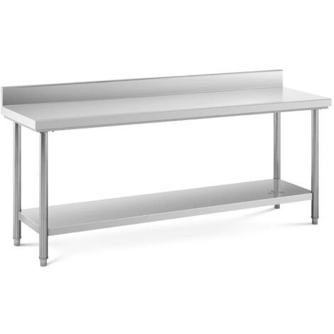 Tavolo Acciaio Inox Con Alzatina Piano Cucina Banco Da Lavoro 200 x 60 cm 195 kg
