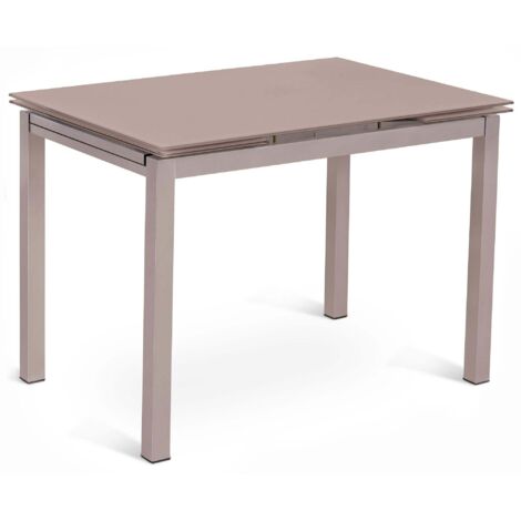 Tavolo Allungabile 110/170x75x75 cm in Metallo con Top in Vetro Cappuccino