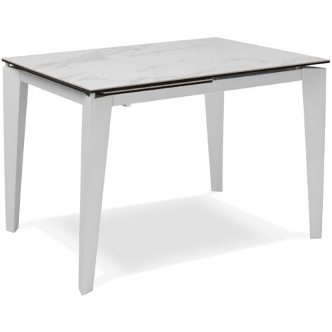 Tavolo Allungabile 120/170x80x76 cm in Metallo con Top Ceramica su Vetro Marmo Bianco