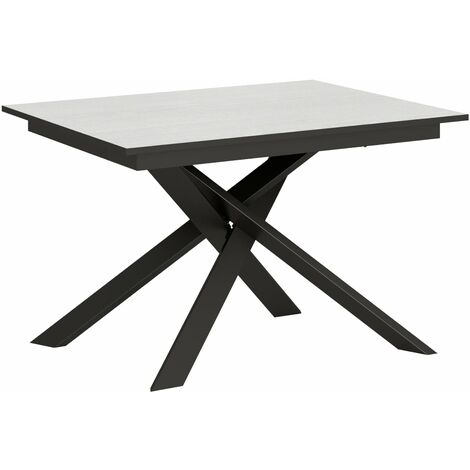 Tavolo Allungabile 120-180x90x74 cm Ganty piano Bianco Frassino bordo Antracite