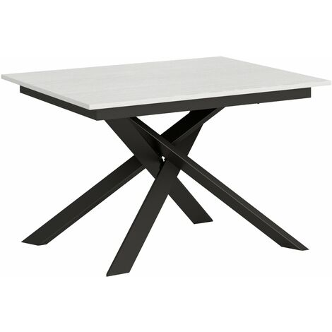 Tavolo Allungabile 120-180x90x74 cm Ganty piano Bianco Frassino bordo in tinta