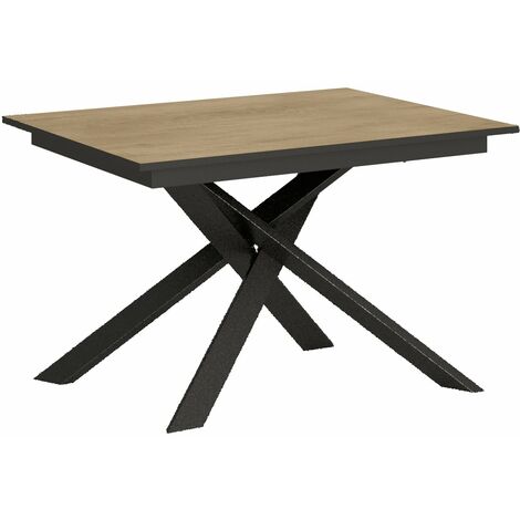 Tavolo Allungabile 120-180x90x74 cm Ganty piano Quercia Naturale bordo Antracite
