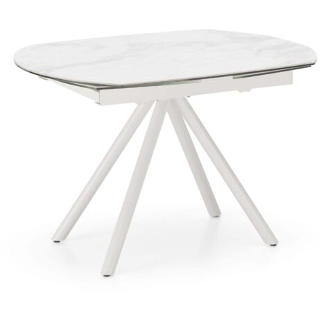 Tavolo Allungabile 120/180x90x76 cm in Metallo con Top Ceramica su Vetro Marmo Bianco