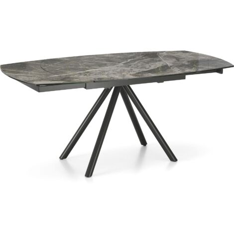 Tavolo Allungabile 120/180x90x76 cm in Metallo con Top Ceramica su Vetro Marmo Grigio