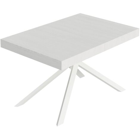 Tavolo Allungabile 120-204x80x74 cm Niket Bianco Frassino Gambe Bianche