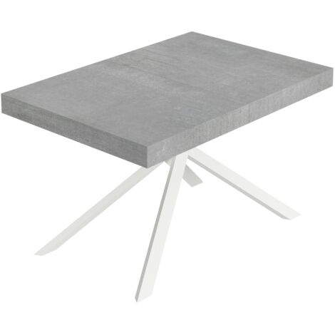 Tavolo Allungabile 120-204x80x74 cm Niket Cemento Gambe Bianche