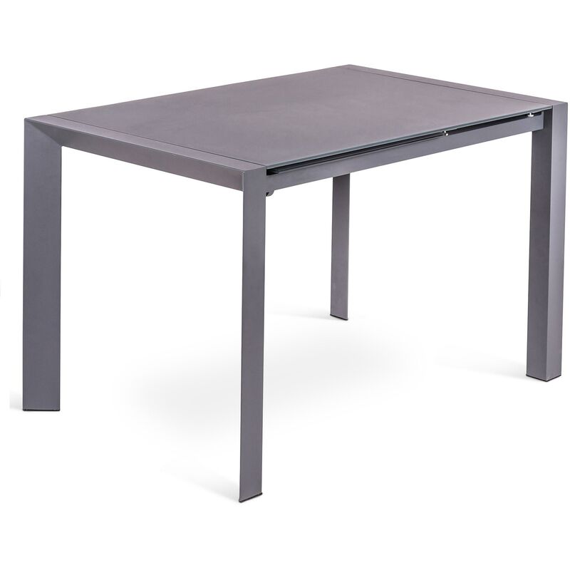 Tavolo Allungabile 122/182x80x76 cm in Metallo con Top in Vetro Grigio