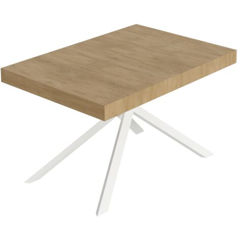 Tavolo Allungabile 130-390x90x74 cm Niket Quercia Natura Gambe Bianche