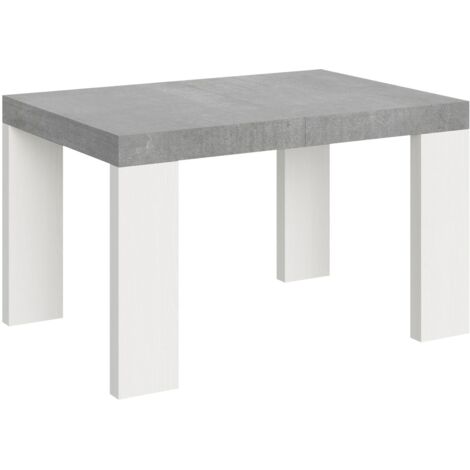 Tavolo Allungabile 130/390x90x77 cm Roxell Mix piano Cemento gambe Bianco Frassino