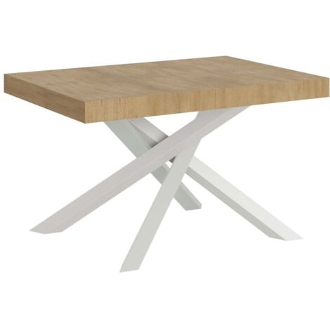 Tavolo Allungabile 130-390x90x77 cm Volantis Premium Quercia Natura Telaio Bianco