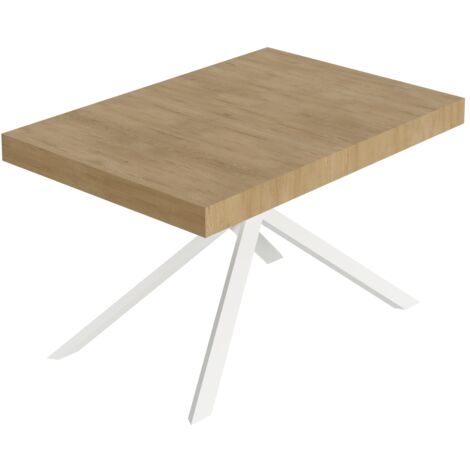 Tavolo Allungabile 140-224x80x74 cm Niket Quercia Natura Gambe Bianche