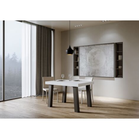Tavolo Allungabile 140-244x90x77 cm Bridge Bianco Frassino Telaio Antracite