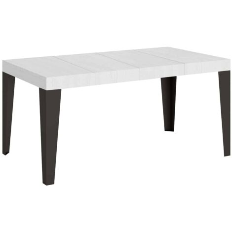 Tavolo Allungabile 140-400x90x77 cm Flame Premium Bianco Frassino Telaio Antracite