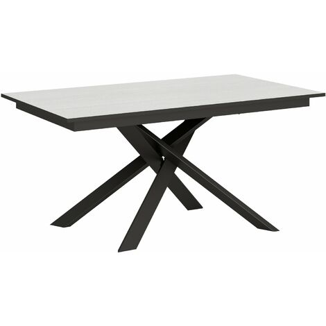 Tavolo Allungabile 160-220x90x74 cm Ganty piano Bianco Frassino bordo Antracite