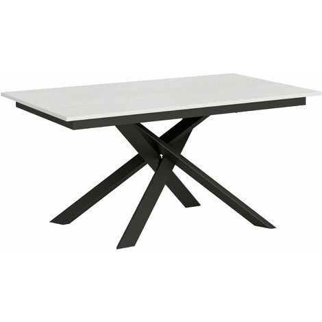 Tavolo Allungabile 160-220x90x74 cm Ganty piano Bianco Frassino bordo in tinta