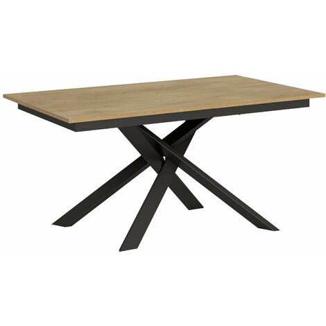 Tavolo Allungabile 160-220x90x74 cm Ganty piano Quercia Naturale bordo in tinta