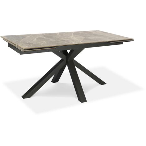 Tavolo Allungabile 160/240x90x76 cm in Metallo con Top Ceramica su Vetro Marmo Grigio