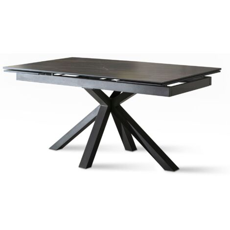 Tavolo Allungabile 160/240x90x76 cm in Metallo con Top Ceramica su Vetro Marmo Nero