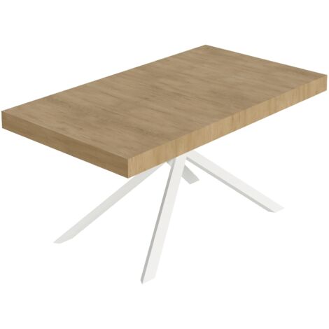 Tavolo Allungabile 160-244x80x74 cm Niket Quercia Natura Gambe Bianche