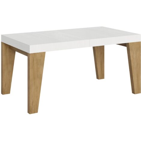 Tavolo Allungabile 160/264x90x77 cm Naxy Mix piano Bianco Frassino gambe Quercia Natura