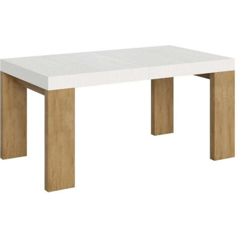 Tavolo Allungabile 160/420x90x77 cm Roxell Mix piano Bianco Frassino gambe Quercia Natura
