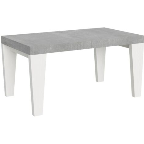Tavolo Allungabile 160/420x90x77 cm Spimbo Mix  piano Cemento gambe Bianco Frassino