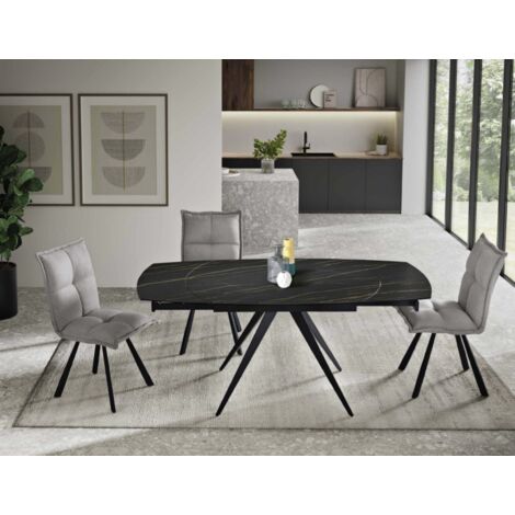Tavolo allungabile 180 cm piano gre's porcellanato effetto marmo Nero ACHILLE