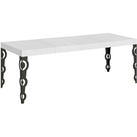 Tavolo allungabile 200/304x90 cm Karamay Premium bianco frassino gambe antracite