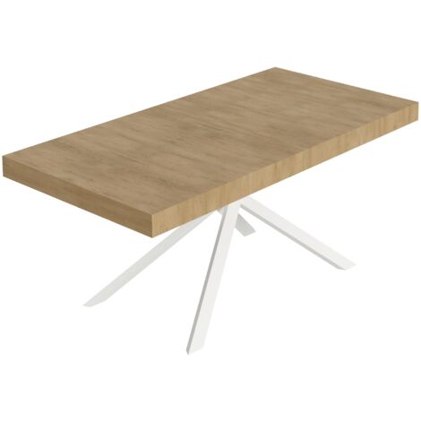 Tavolo Allungabile 200-304x90x77 cm Niket Quercia Natura Gambe Bianche