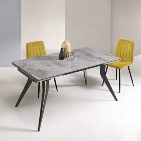 Tavolo allungabile 240 cm THOR con base metallo e piano effetto Marmo Grigio