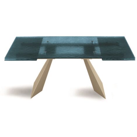 Tavolo allungabile 240 cm WATERS base in metallo Beige e piano in vetro Blu