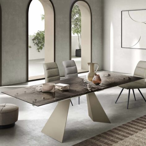 Tavolo allungabile 240 cm WATERS base in metallo Beige e piano in vetro Bronzo