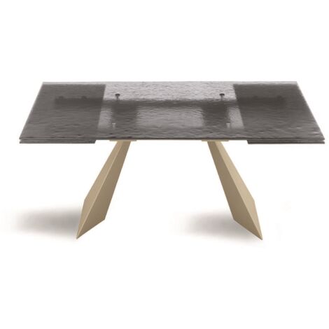 Tavolo allungabile 240 cm WATERS base in metallo Beige e piano in vetro Fume'