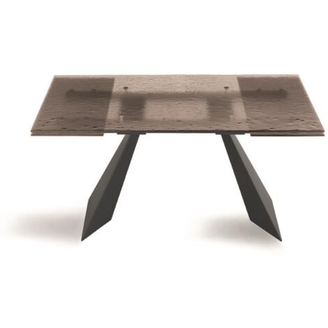 Tavolo allungabile 240 cm WATERS base in metallo Nero e piano in vetro Bronzo