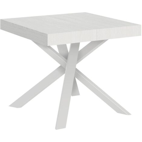 Tavolo Allungabile 90-194x90x76 cm Clerk Bianco Frassino Gambe Bianche