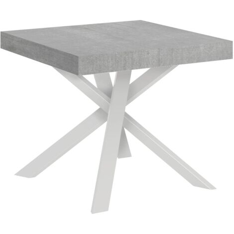 Tavolo Allungabile 90-194x90x76 cm Clerk Cemento Gambe Bianche