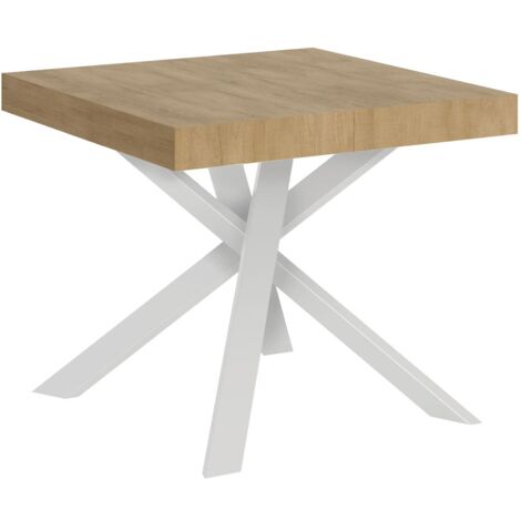 Tavolo Allungabile 90-194x90x76 cm Clerk Quercia Natura Gambe Bianche