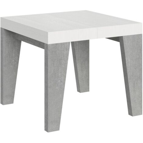 Tavolo Allungabile 90/246x90x77 cm Naxy Mix piano Bianco Frassino gambe Cemento
